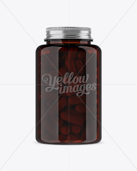 Amber Plastic Bottle With Pills Mockup