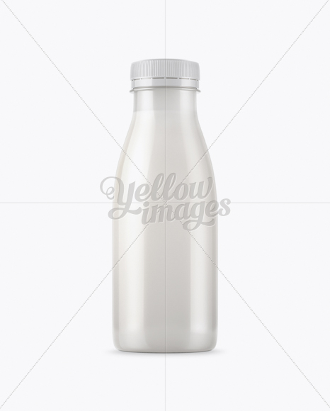 Glossy Plastic Dairy Bottle With Paper Label Mockup