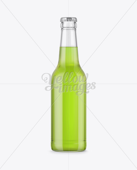 330ml Clear Glass Bottle with Green Drink Mockup