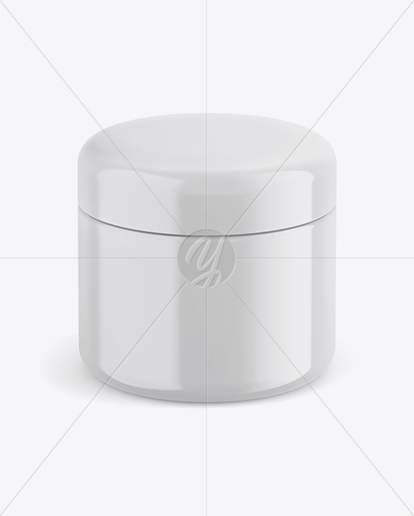 Glossy Plastic Cosmetic Jar Mockup - Front View (High-Angle Shot)