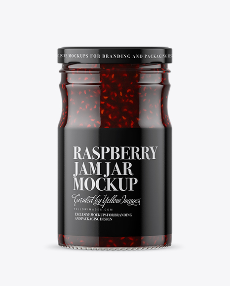 Clear Glass Raspberry Jam Jar Mockup - Clear+Glass+Jar+with+Raspberry+Jam+Mockup+PSD+Template