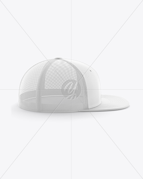 Trucker Cap with Flat Visor Mockup - Side View