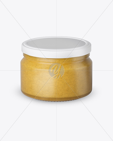 250ml Clear Glass Jar with Mustard Mockup (High-Angle Shot)