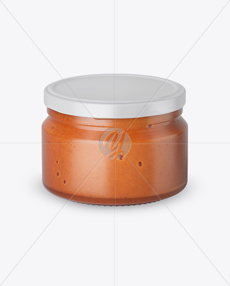 250ml Clear Glass Jar with Sauce Mockup (High-Angle Shot)