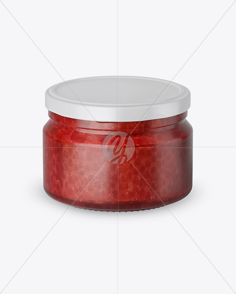 250ml Clear Glass Jar with Red Caviar Mockup (High-Angle Shot)