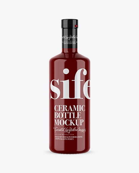 Glossy Ceramic Bottle with Shrink Band Mockup - Free Download Images