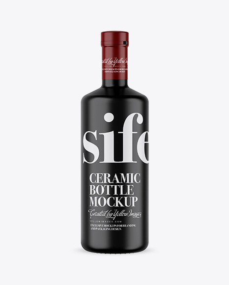 Matte Ceramic Bottle with Shrink Band Mockup - Salsa+Sauce+Bottle+W/+Shrink+Band+Mockup