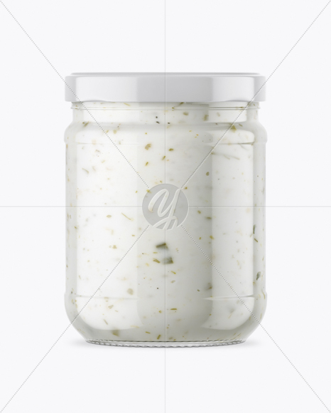 Clear Glass Jar with Garlic Sauce Mockup