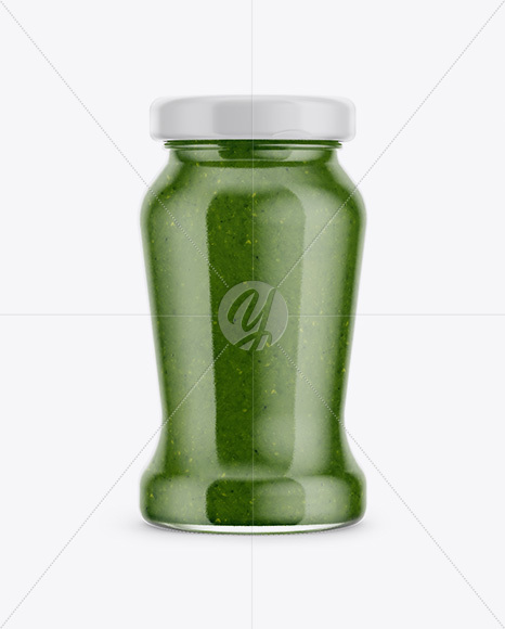 120g Glass Jar in Shrink Sleeve with Pesto Sauce Mockup