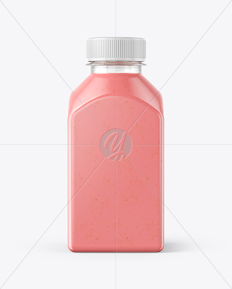 Square Strawberry Smoothie Bottle Mockup