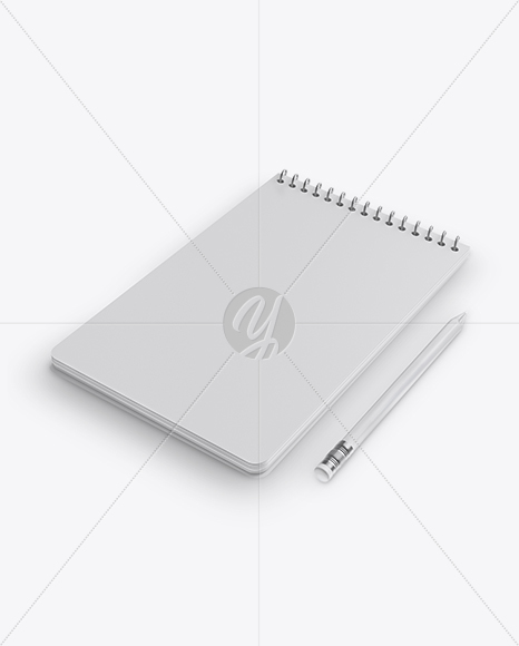 Notebook & Pencil Mockup - Half Side View (High Angle Shot)