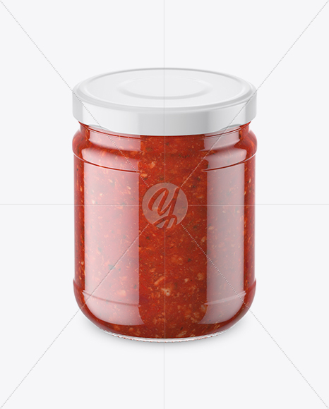 Clear Glass Jar with Meat Sauce Mockup (High-Angle Shot)