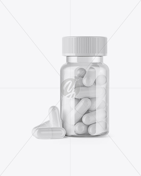 Clear Bottle with Pills Mockup Clear Bottle with Pills Mockup