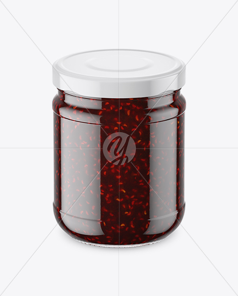 Clear Glass Jar with Raspberry Jam Mockup (High-Angle Shot)