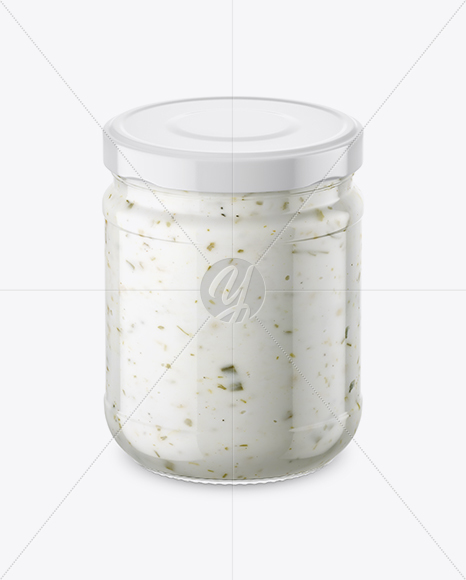 Clear Glass Jar with Garlic Sauce Mockup (High-Angle Shot)