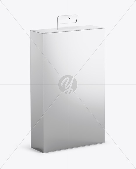 Metallic Paper Box with Hang Tab Mockup - Half Side View (high-angle shot)