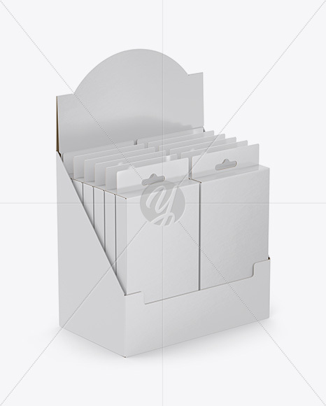 12 Boxes Pack Mockup - Half Side View (High Angle Shot)