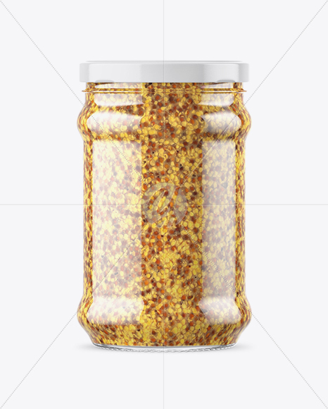 Clear Glass Jar with Wholegrain Mustard Mockup