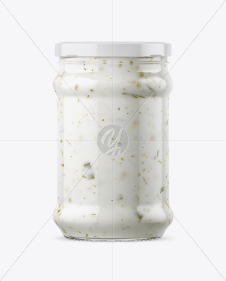 Clear Glass Jar with Garlic Sauce Mockup