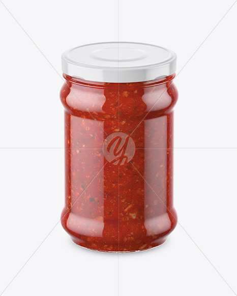 Clear Glass Jar with Meat Sauce Mockup (High-Angle Shot)