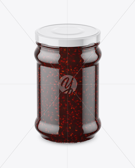 Clear Glass Jar with Raspberry Jam Mockup (High-Angle Shot)