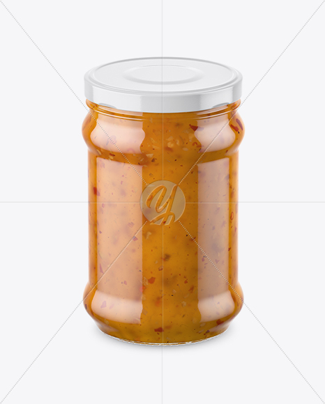 Clear Glass Jar with Sweet &amp; Sour Sauce Mockup (High-Angle Shot)