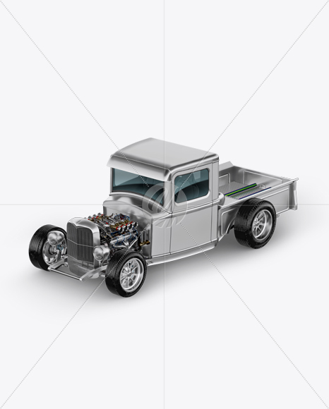 Metallic Hot Rod Mockup - Half Side View (High-Angle Shot)