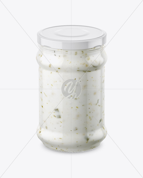 Clear Glass Jar with Garlic Sauce Mockup (High-Angle Shot)