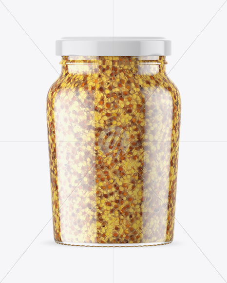 Clear Glass Jar with Wholegrain Mustard Mockup Clear Glass Jar with Wholegrain Mustard Mockup