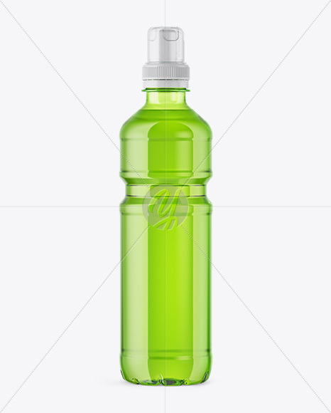 Green Plastic Bottle with Sport Cap Mockup