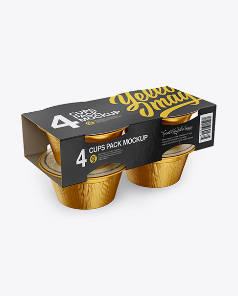 4 Cups Pack Mockup - Half Side (High-Angle Shot) & Top Views