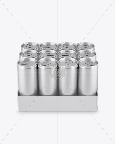 Transparent Pack with 12 Aluminium Cans Mockup (High-Angle Shot)