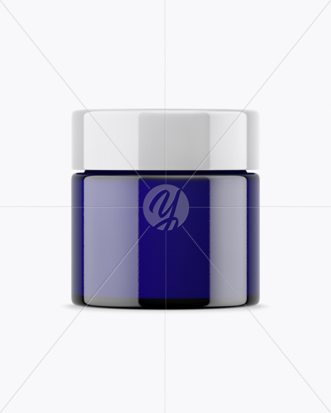 Blue Glass Cosmetic Jar Mockup