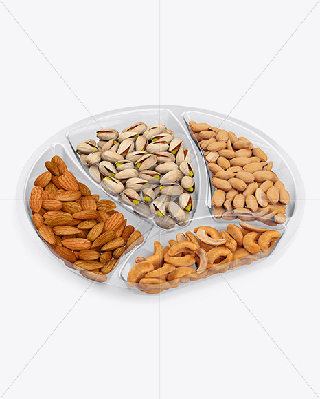 Plate with Nuts in Matte Film Mockup - Half Side View (High Angle Shot)