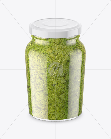 Clear Glass Jar with Pesto Sauce Mockup (High-Angle Shot)