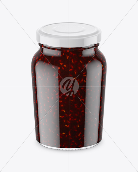 Clear Glass Jar with Raspberry Jam Mockup Clear Glass Jar with Raspberry Jam Mockup