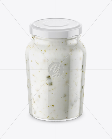 Clear Glass Jar with Garlic Sauce Mockup