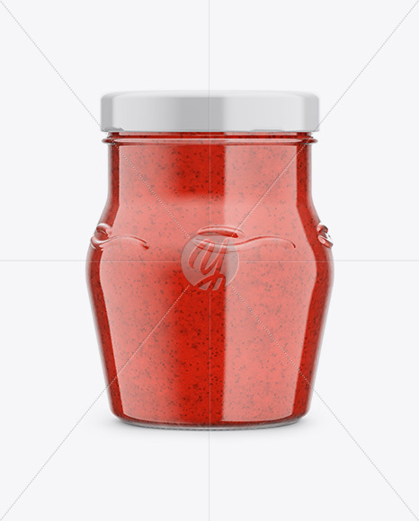 Glass Jar with Strawberry Marmalade Mockup - Front View