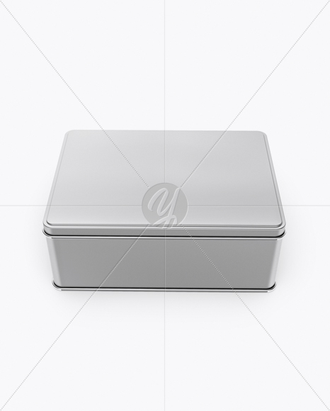 Matte Metallic Tin Box Mockup (High-Angle Shot)