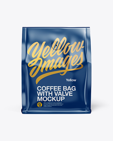 Glossy Coffee Bag With Valve Mockup - Front View