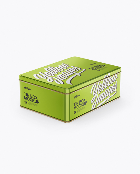 Metallic Tin Box Mockup - Half Side View (High-Angle Shot)