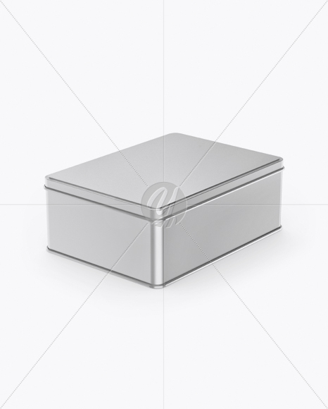 Matte Metallic Tin Box Mockup - Half Side View (High-Angle Shot)