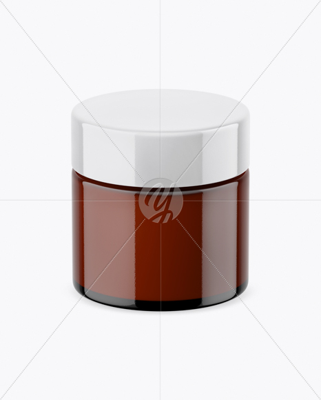 Amber Glass Cosmetic Jar Mockup (High-Angle Shot)