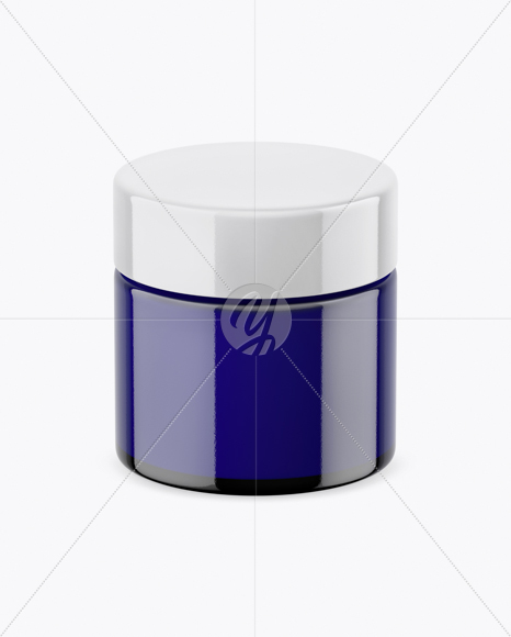 Blue Glass Cosmetic Jar Mockup (High-Angle Shot)