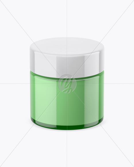 Green Glass Cosmetic Jar Mockup (High-Angle Shot)