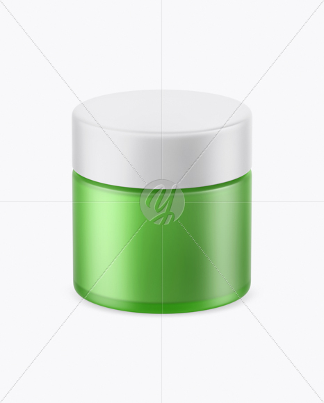 Green Frosted Glass Cosmetic Jar Mockup (High-Angle Shot)