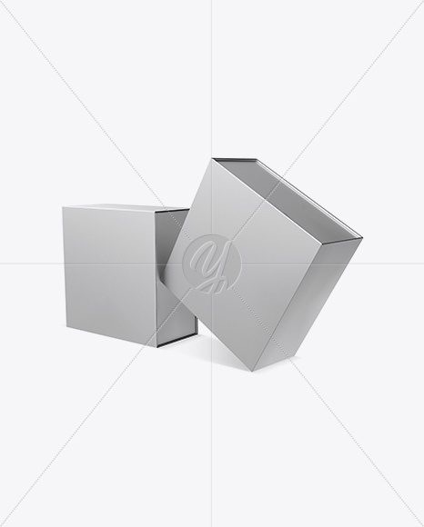 Two Metallic Boxes Mockup - Half Side View