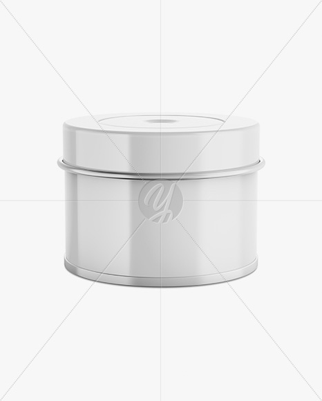 Glossy Round Tin Box Mockup - Front View (High-Angle Shot)