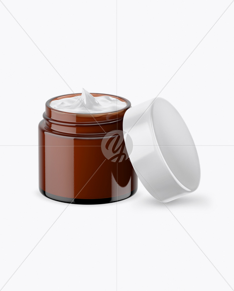 Opened Amber Cosmetic Jar Mockup (High-Angle Shot)