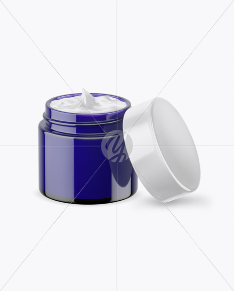 Opened Blue Cosmetic Jar Mockup (High-Angle Shot)